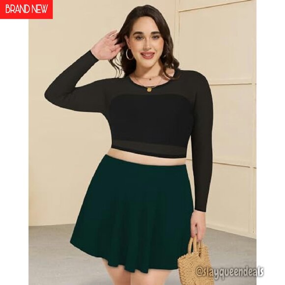 Plus Size Pleated Mini Skirt High Waisted Flowy Summer Casual - Picture 3 of 8